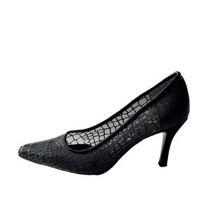 NINA Y2K Black Faux Crocodile Mesh Pointed Toe Pump 3” Heel Glitter Dress Shoe
